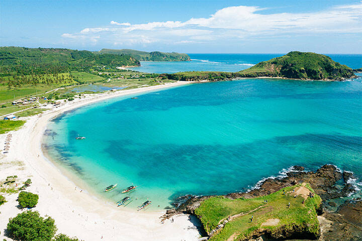 Sunny day on Lombok island shot from above