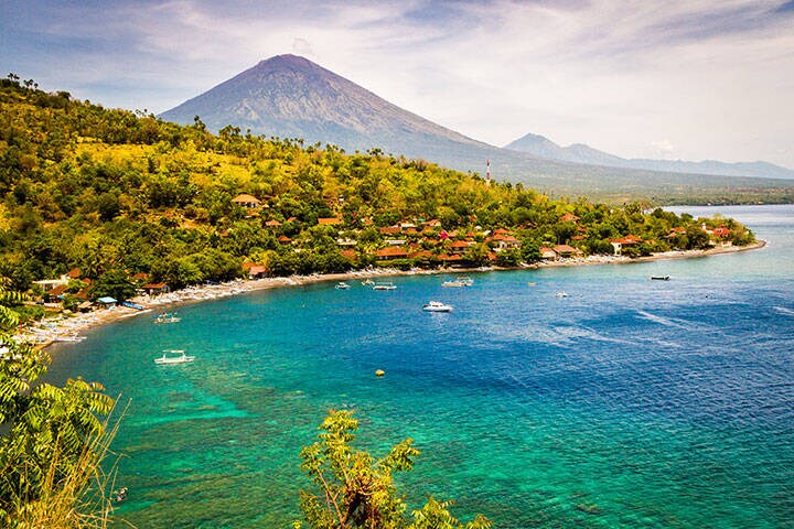 Agung Volcano seen from Amed, in East Bali.