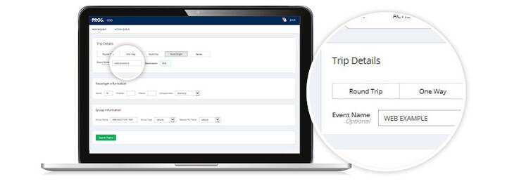 GSO interface screen showing event name and destination.