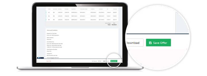 GSO interface screen showing return offer and option to edit flights and download.