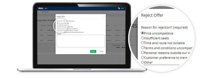 GSO interface screen showing option to reject offer and submit reject comments.