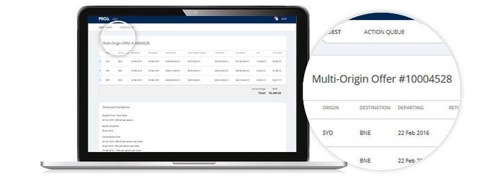 GSO interface screen showing multi origin return flight offer.