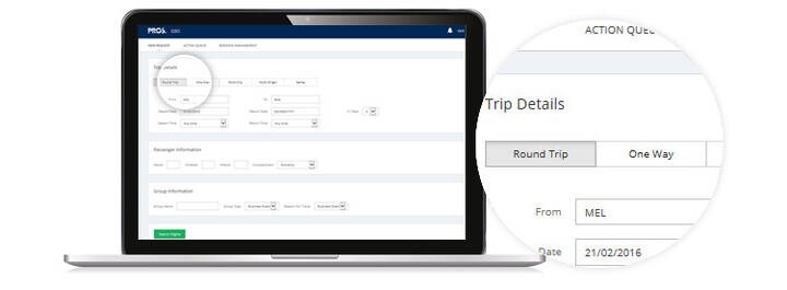 GSO interface screen showing round trip or one way selection.