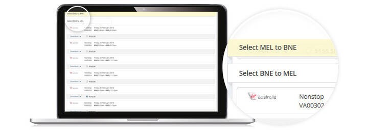 GSO interface screen showing flights included in booking.