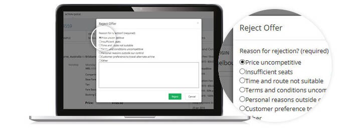 GSO interface screen showing option to reject offer and submit reject comments.