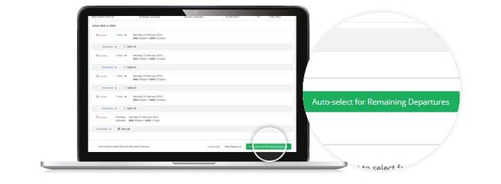 GSO interface screen showing auto select option for remaining departures.