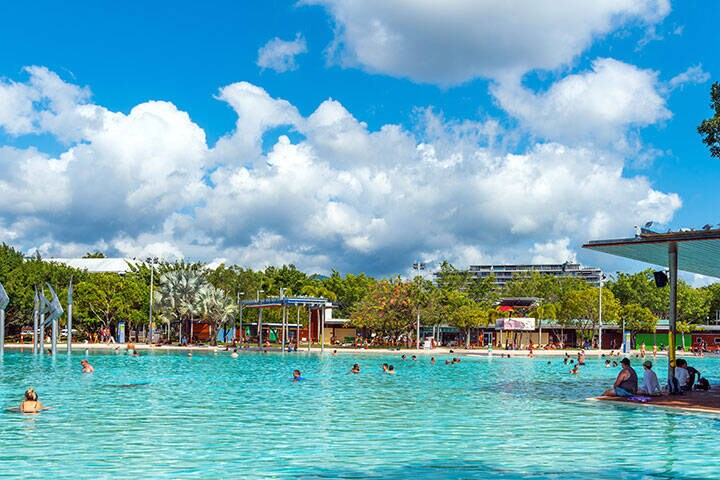 Crowds swimming at Cairns Esplanade Lagoon