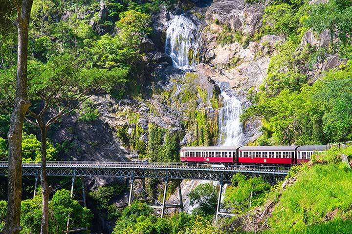 Kuranda scenic railway winding up the tracks  